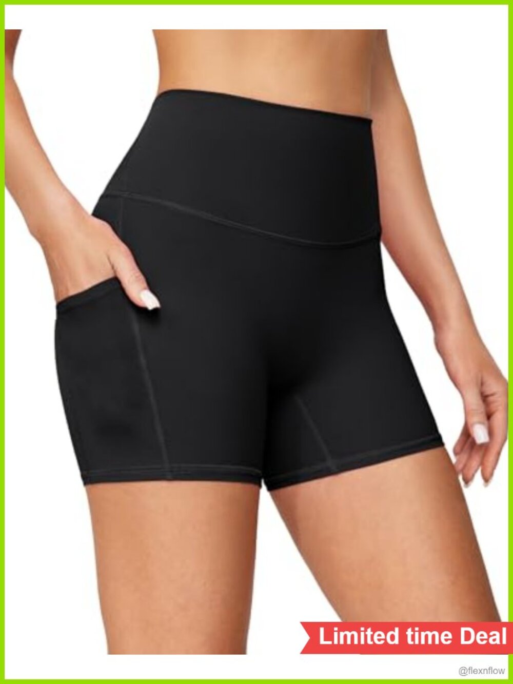 Biker Shorts with Pockets No Front Seam 4" High Waisted Tummy Control